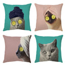GobekUsa Cute Cat Face Decorative Cushion Cover Soft Linen Pillow for Home Sofa