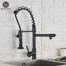 GobekUsa Dual Spout Kitchen Sink Faucet - Matte Black Finish, Deck Mount Spring Mixer