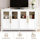 Storage Cabinet with Shaker Glass Doors & Gold Handles — Solid Wood 4-Door, Living & Dining Room