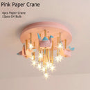 GobekUsa Kids Resin Horse Paper Crane Ceiling Light - Blue Pink LED Bedroom Lamp