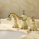 GobekUsa Gold Brass Jade 3 Hole Widespread Basin Faucet with Double Handle
