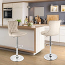 Velvet Swivel Bar Stools with High Backs, Adjustable Height, Water-Resistant Set of 2 (Khaki)