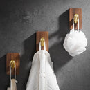 GobekUsa Brass Brushed Gold Wall Hook for Bathroom and Kitchen with Wood Accent