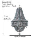 GobekUsa French Country Wood Bead Chandelier: 3/5 Lights Princess Decorative Hanging Fixture