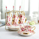 GobekUsa Elegant Floral Tea Set - 200ml Capacity Bone China Cup, Saucer, and Spoon