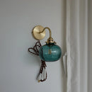 GobekUsa Blue Glass Ball Wall Lights Pull Chain Switch LED Sconce for Home Bedroom
