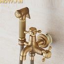GobekUsa Antique Brass Handheld Bidet Sprayer Set - Self Cleaning Hand Sprayer for Bathroom