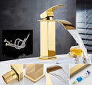 GobekUsa Gold Waterfall Basin Faucet - Brass Mixer Tap for Bathroom Sink, Hot and Cold