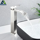 GobekUsa Brushed Nickel Single Lever Waterfall Basin Faucet - Deck Mounted Brass Mixer