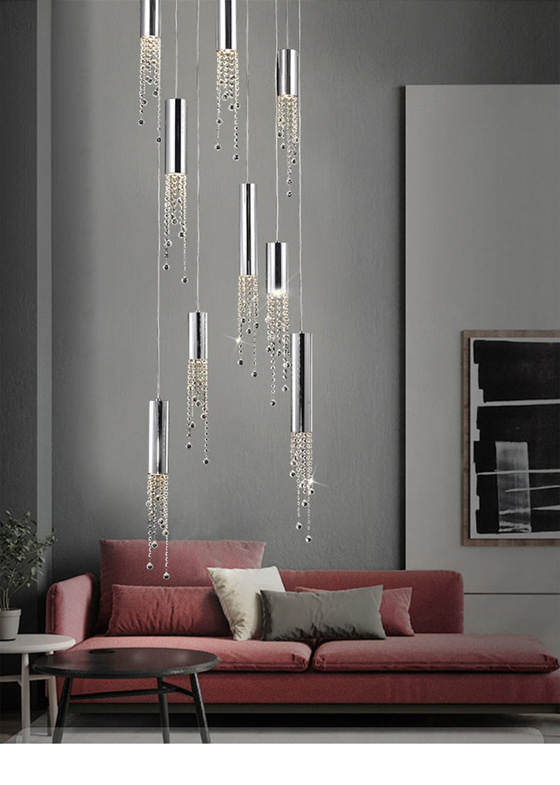 5 Lights - Hanging crystal light fixture for lobby, staircase, loft, stairwell