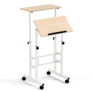 Mobile Standing Desk Height-Adjustable Laptop Cart with Split Top and Hanging Hooks