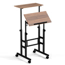 Mobile Standing Desk Height-Adjustable Laptop Cart with Split Top and Hanging Hooks
