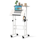 Mobile Standing Desk Height-Adjustable Laptop Cart with Split Top and Hanging Hooks by LJGDeals