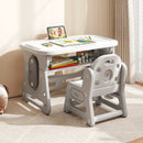 Height Adjustable Kids Table and Chair Set with Tiltable Whiteboard and Concave Shelf by LJGDeals