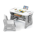 Height Adjustable Kids Table and Chair Set with Tiltable Whiteboard and Concave Shelf by DirectDeals