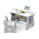 Height Adjustable Kids Table and Chair Set with Tiltable Whiteboard and Concave Shelf