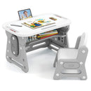 Height Adjustable Kids Table and Chair Set with Tiltable Whiteboard and Concave Shelf