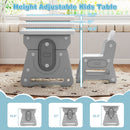 Height Adjustable Kids Table and Chair Set with Tiltable Whiteboard and Concave Shelf