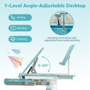 Height-Adjustable Kids Desk with Tilt Desktop and Book Stand-Blue