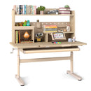 Height Adjustable Writing Table with Tilt Desktop and Retractable Book Stand-Yellow