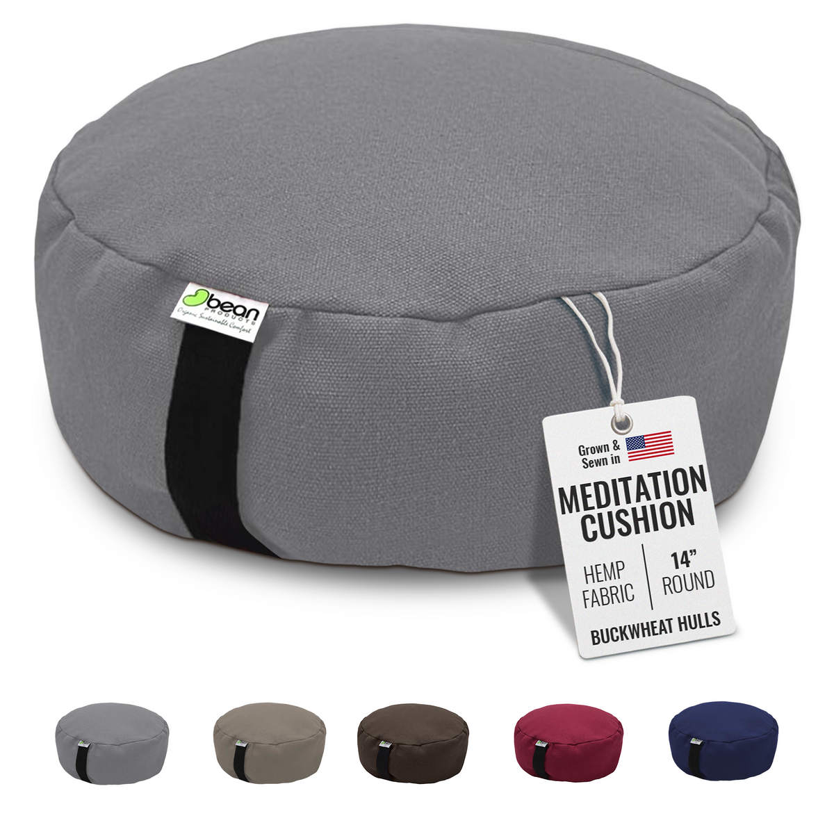 Hemp Zafu Meditation Cushion - 17 oz. Hemp Fabric with Organic Buckwheat Hull fill, photo 6 of 21