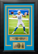 Justin Herbert in Action Los Angeles Chargers 8" x 10" Framed Football Photo with Engraved Autograph by Dynasty Sports & Framing