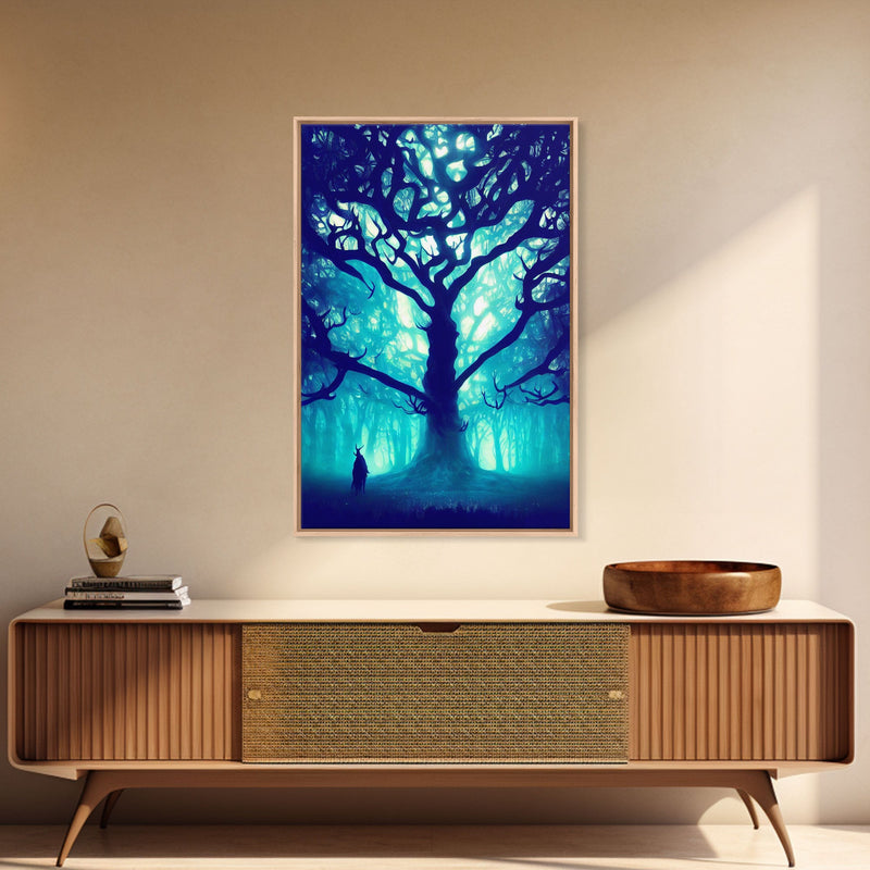 Yggdrasil, Nordic Mythology, Tree of Life, Framed Canvas Print, Ready To Hang Framed Wall Art, Living Room Wall Hanging