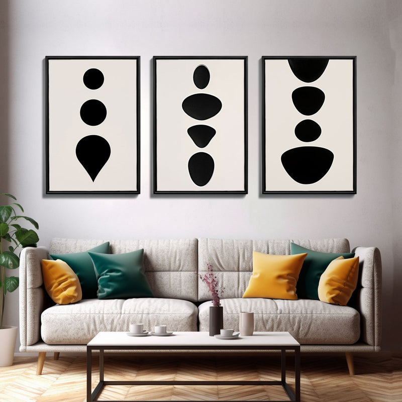 3 Piece Framed Canvas Wall Art Abstract Geometric Shapes, Triptych Wall Decor, Cool Kitchen Art, Above Sofa Art, Unique Art