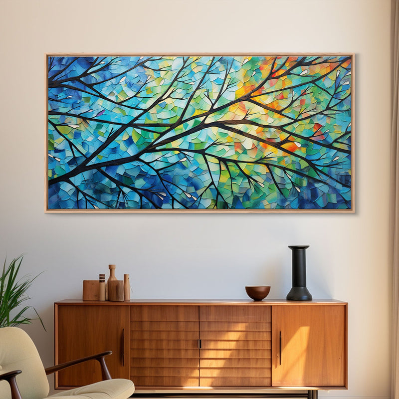 Beautiful Impasto Style Tree Branch& Leaves Canvas Print, Framed Wall Art, Above Sofa Art, Air BNB Decor, Framed Wall Decor, Centerpiece Art