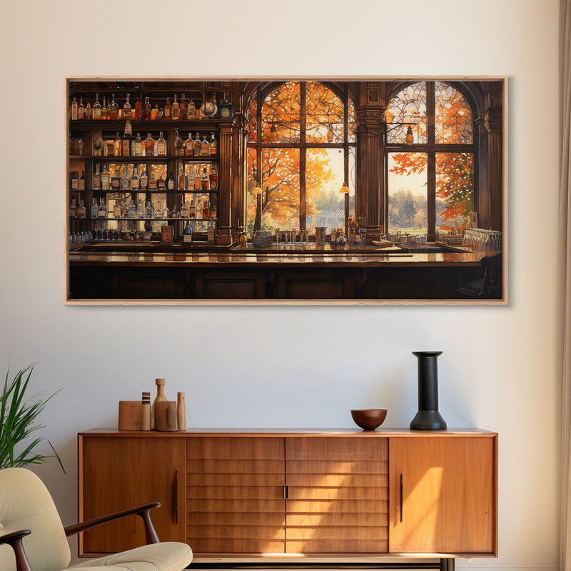 Bar Wall Art, Fall Wall Print, Tavern Art, Canvas Print, Wall Hanging, Panoramic Art, Anniversary Gift, Dining Room Decor, Gaming Wall Decor