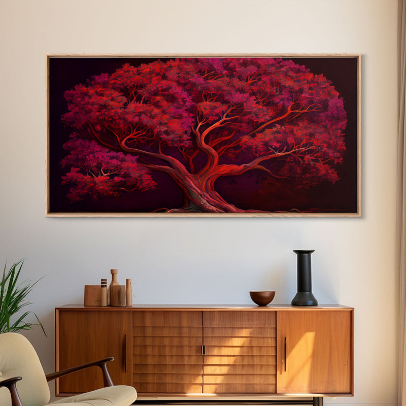 Blood red tree, fantasy horror art, framed canvas print