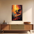 Fiery Dragon Burning Down Forest Canvas Print - Mystical Fantasy Wall Art Home Decor Artwork