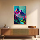 Vibrant Vaporwave Mountain Watercolor Wall Art Canvas Print - Colorful Nature Scene Artwork