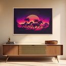 Zebra running through the plains, synthwave art, framed canvas print, framed wall art