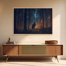 Fantasy forest art, Fireflies and the owl at midnight, framed canvas art, framed canvas print