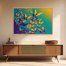 Synthwave Tangerine butterflies, beautiful butterfly art, framed canvas print, framed wall art