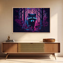Cute racoon in the forest, vaporwave aesthetic animal art, framed canvas print, colorful animal art