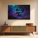 Trash panda art, Racoon in the jungle, vaporwave aesthetic animal art, framed canvas print