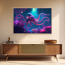 Pink Octopus, Ocean art, aquarium art, framed canvas print, vaporwave pastel art