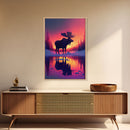 Moose of Canada, retrowave inspired Nature art, framed canvas print, cabin art, colorful farmhouse decor