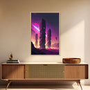 The Monoliths, Scifi art, retro synthwave style alien planet art, framed canvas print