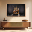 Whiskey Wall Décor, Glass of Whiskey with Splash, Man Cave Wall Art, Whisky Artwork, Home Bar Decor, Framed Canvas Print