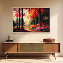 Pop Art Style Fall Forest Landscape, Framed Canvas Print, Unique living room wall art, above sofa art, Color Pop forest art