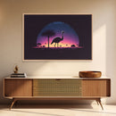 Emu Art | Framed Canvas Print | Synthwave Style Framed Wall Art | Animal Prints | Emu Walks Under A Full Moon | Kid's Room Decor