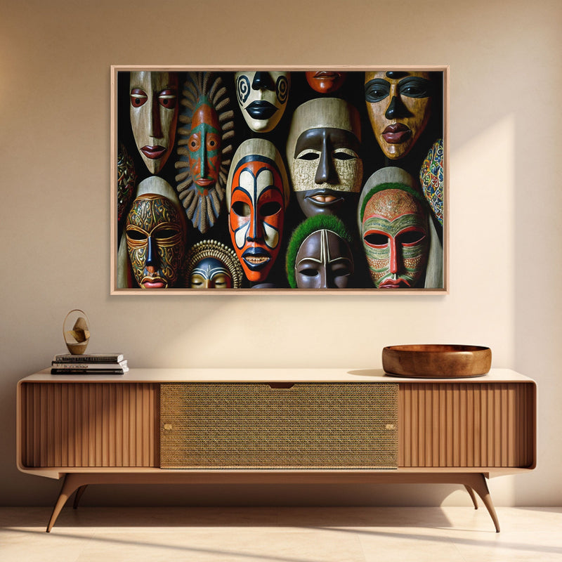 African Traditional Masks Framed Canvas Wall Art | Canvas Print Decor for Home & Office Decoration I Ready To Hang Canvas