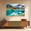 Watercolor painting canvas print of a mountain lake landscape, framed canvas print, framed wall art