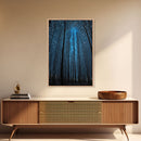 Birch Tree Forest At Night, Starry Night Sky, Framed Canvas Print, Boho Minimalist Farmhouse Decor, Primitive Art