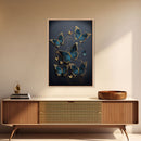 Blue Butterflies Canvas Print Wall Art, Blue and Gold Butterfly Canvas Painting, Butterfly Wall Decor, Home Gift, ready to hang decor