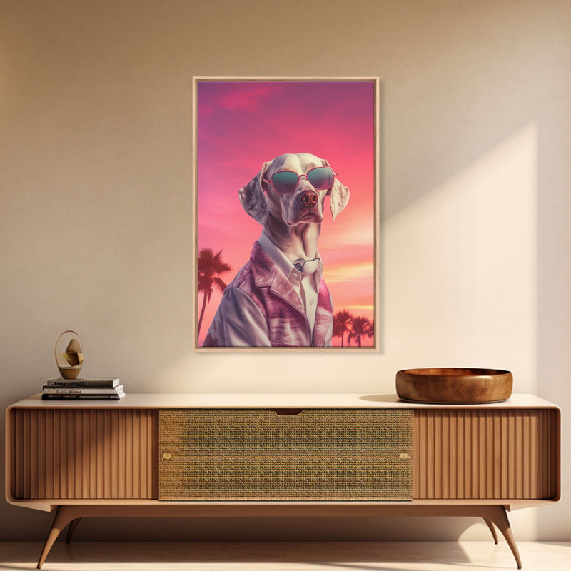 Weimaraner Wall Print, Dog Wall Art, Dog Sunglasses, Dog In Pink Suit, Funny Art, Framed Wall Art, Framed Canvas, Wall Print, Wall Canvas