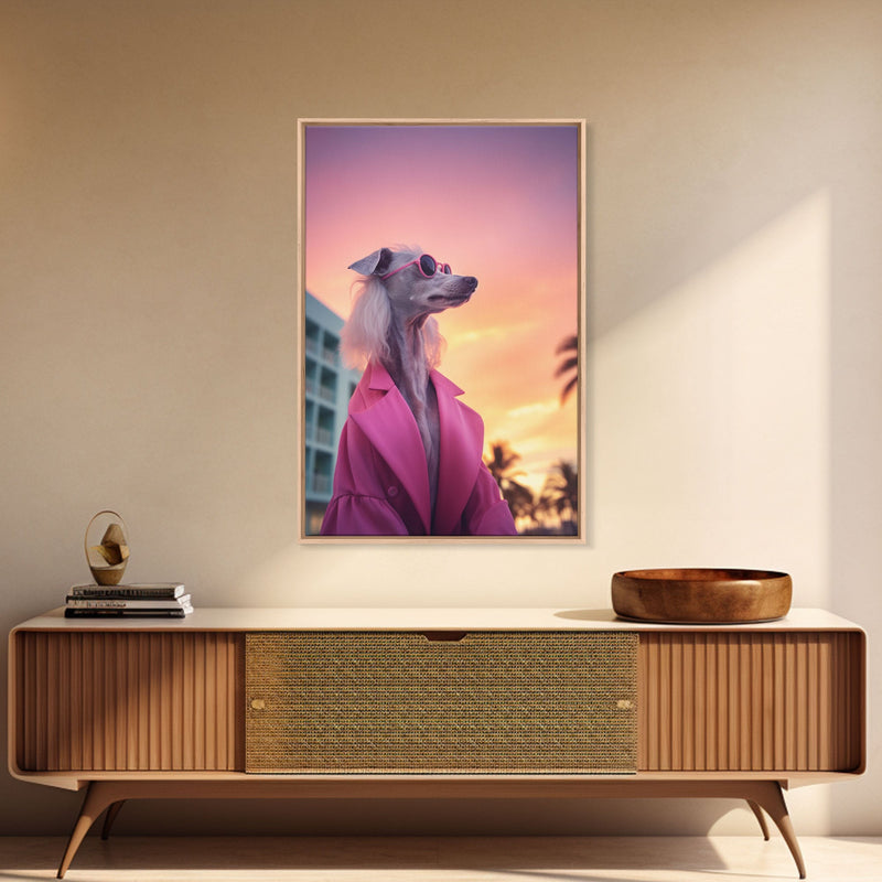 Afghan Hound Wall Print, Dog Wall Art, Dog Sunglasses, Dog In Pink Suit, Funny Art, Framed Wall Art, Framed Canvas, Wall Print, Wall Canvas